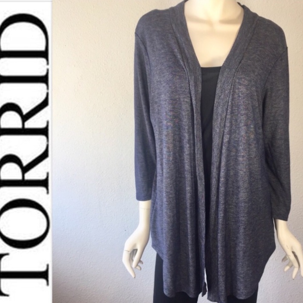 Torrid Long Blue Cardigan Open Style 1X Plus Size